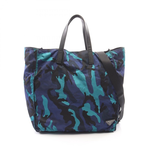 PRADA Triangle Logo Camouflage 2-Way Tote Bag Nylon Saffiano leather Multicolor