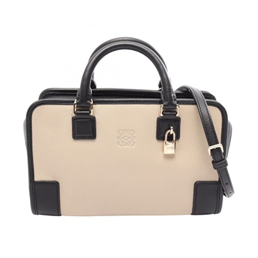 LOEWE Amazona 23 Shoulder Handbag crossbody Leather Beige Black Used Women