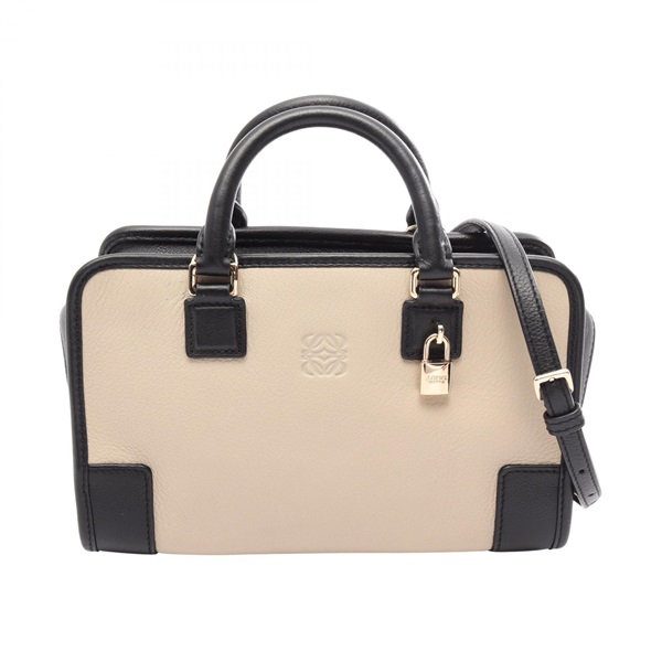 LOEWE Amazona 23 Shoulder Handbag crossbody Leather Beige Black Used Women