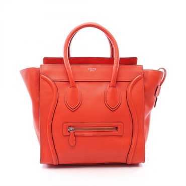 CELINE Luggage Mini Shopper Square Tote Handbag leather Red Used Women