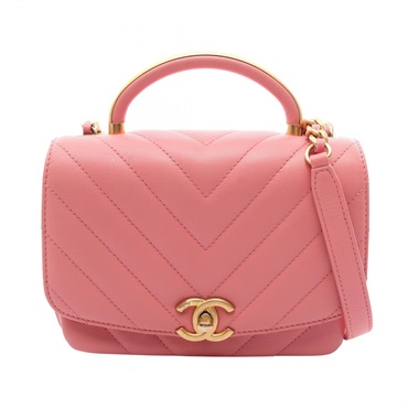 CHANEL Chevron V stitch Top Handle Chain Crossbody Handbag leather PK GHW Used