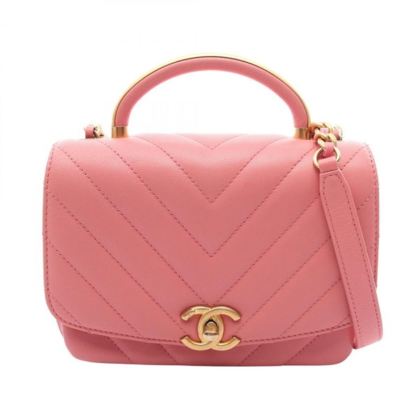 CHANEL Chevron V stitch Top Handle Chain Crossbody Handbag leather PK GHW Used