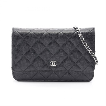 CHANEL Matelasse Chain Shoulder Crossbody Bag Wallet leather Black GHW Used CC