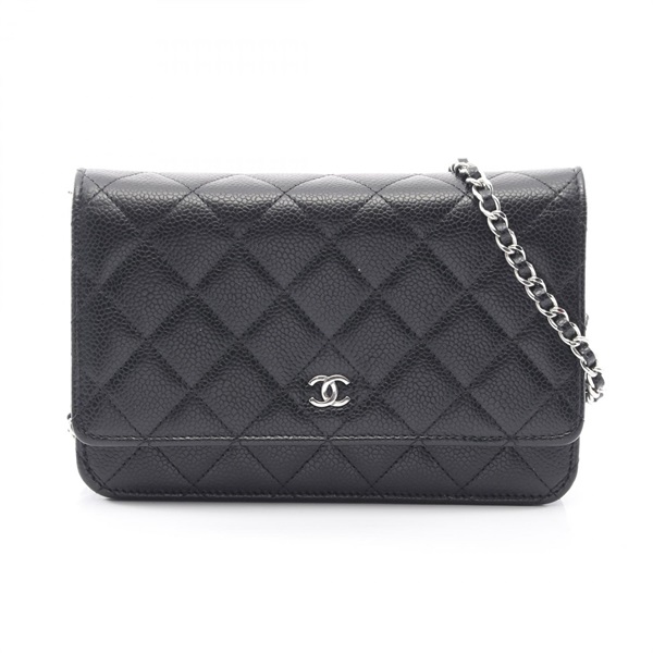 CHANEL Matelasse Chain Shoulder Crossbody Bag Wallet leather Black GHW Used CC