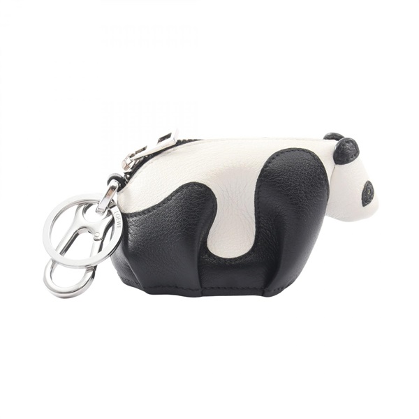LOEWE Panda coin purse leather Black White Used Women