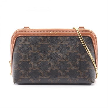CELINE Chain Clutch Triomphe Shoulder Bag canvas leather Black Brown NEW Women