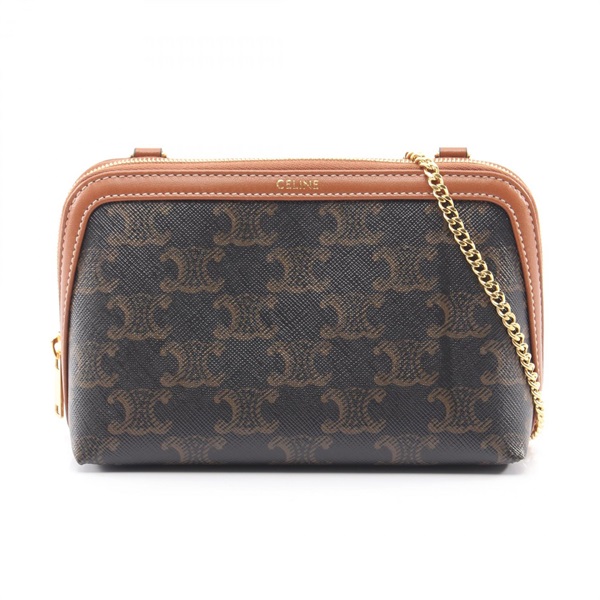 CELINE Chain Clutch Triomphe Shoulder Bag canvas leather Black Brown NEW Women