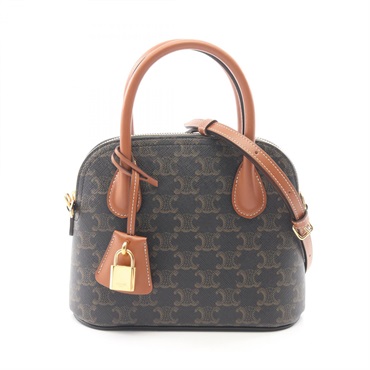 CELINE Teen Onorin Triomphe Shoulder Handbag Canvas leather Black Brown NEW Women