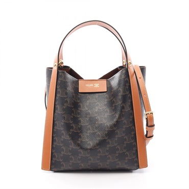 CELINE Small Cubo Triomphe Shoulder Handbag Canvas leather Black Brown NEW Women