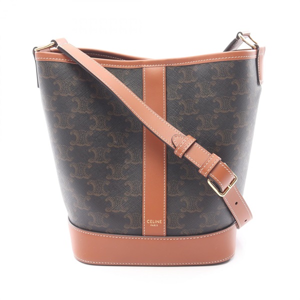 CELINE Small Bucket Triomphe Shoulder Bag Canvas leather Black Brown NEW Women