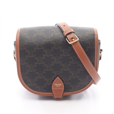 CELINE Folco Medium Triomphe Shoulder Bag Canvas leather Black Brown NEW Women