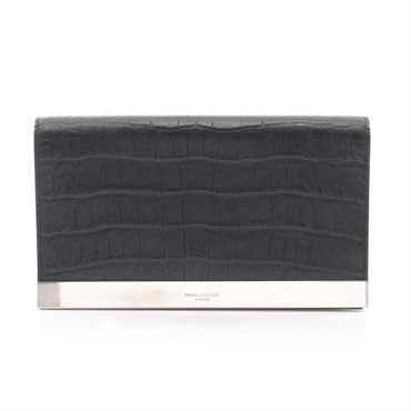 SAINT LAURENT PARIS embossed business clutch bag 392346 leather Black Used