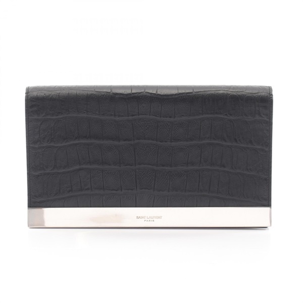 SAINT LAURENT PARIS embossed business clutch bag 392346 leather Black Used
