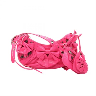 BALENCIAGA LE CAGOLE XS Ribbon Shoulder Crossbody Handbag leather Pink Used