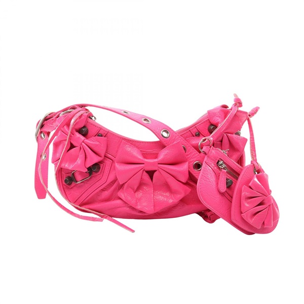BALENCIAGA LE CAGOLE XS Ribbon Shoulder Crossbody Handbag leather Pink Used