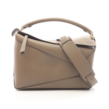 LOEWE Puzzle Edge Medium Shoulder Handbag Leather Gray Preowned Women