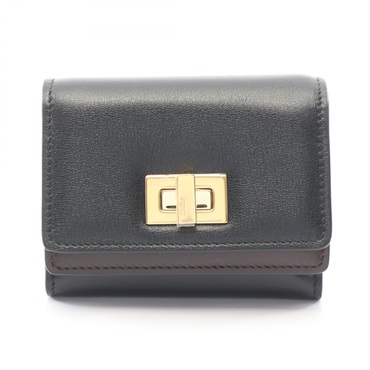 FENDI WAY Tri-fold Compact Wallet Purse 8M0555AWR7F1DDQ leather Black Brown NEW