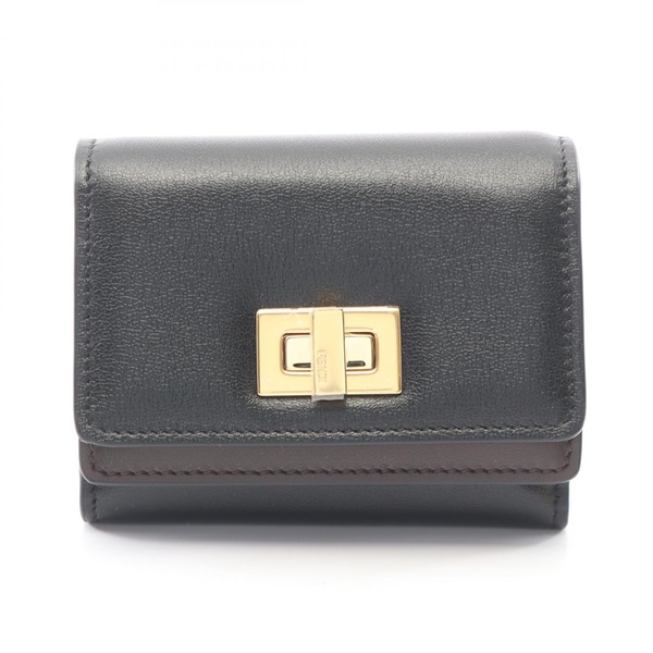 FENDI WAY Tri-fold Compact Wallet Purse 8M0555AWR7F1DDQ leather Black Brown NEW