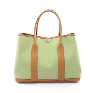HERMES Garden Party PM Tote Handbag Canvas Negonda leather Green SHW Used Y