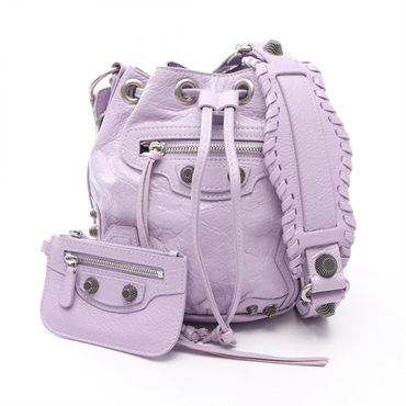 BALENCIAGA Le Cagol XS Bucket Crossbody Shoulder Bag leather Purple Used Women