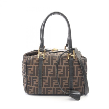 FENDI Zucca Shoulder crossbody Handbag canvas leather Brown Black Used Women