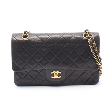 CHANEL Matelasse Double flap Chain Shoulder Bag Lambskin Black GHW Used Women