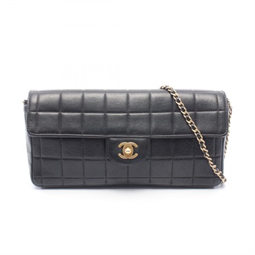 CHANEL Chocolate Bar EW Chain Shoulder Bag Lamb leather Black Used Women GHW