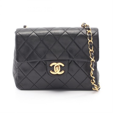 CHANEL Mini Matelasse Shoulder Bag Lambskin Black Used Women