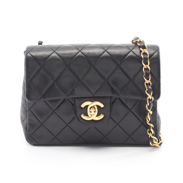 CHANEL Mini Matelasse Shoulder Bag Lambskin Black Used Women