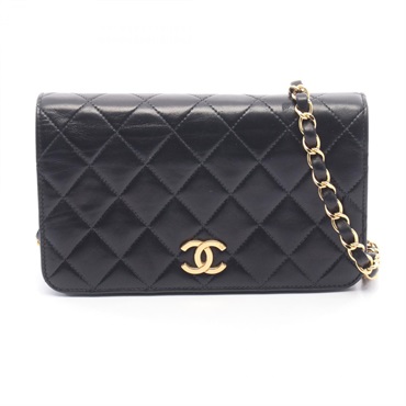CHANEL Mini Matelasse Full Flap Chain Shoulder Bag Lambskin Black GHW Used Women