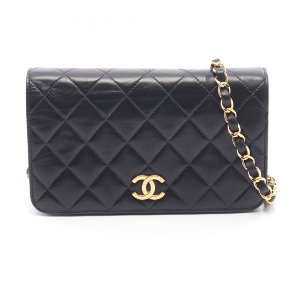 CHANEL Mini Matelasse Full Flap Chain Shoulder Bag Lambskin Black GHW Used Women