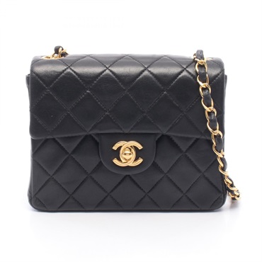 CHANEL Mini Matelasse Chain Shoulder Bag Lambskin Black GHW Used Women CC Logo