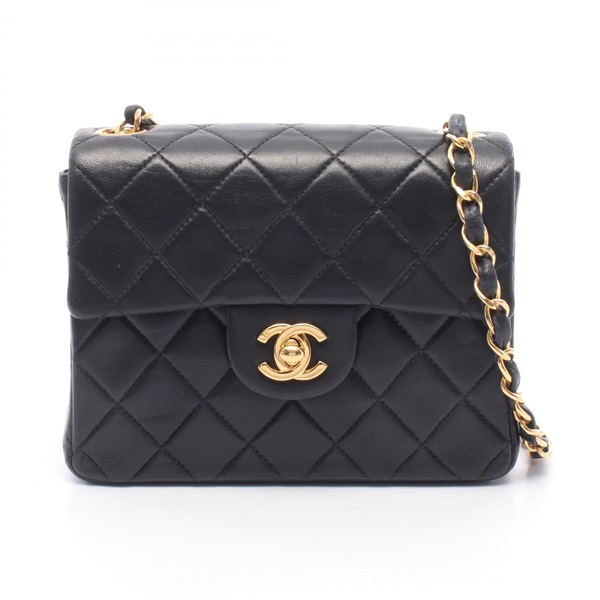 CHANEL Mini Matelasse Chain Shoulder Bag Lambskin Black GHW Used Women CC Logo