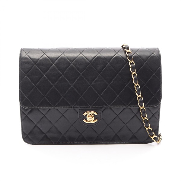 CHANEL Matelasse single flap chain Shoulder Bag Lambskin Black Used Women GHW