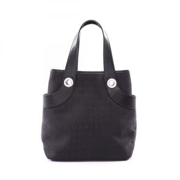 BVLGARI Logomania Tote Handbag canvas leather Black Red Used Women