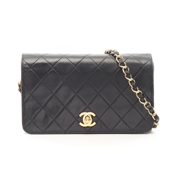 CHANEL Mini Matelasse Full Flap Turnlock Shoulder Bag Lambskin Black GHW Used CC