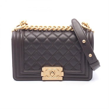 CHANEL Boy Chanel Small chain Shoulder Bag A67085 leather Brown Used Women GHW