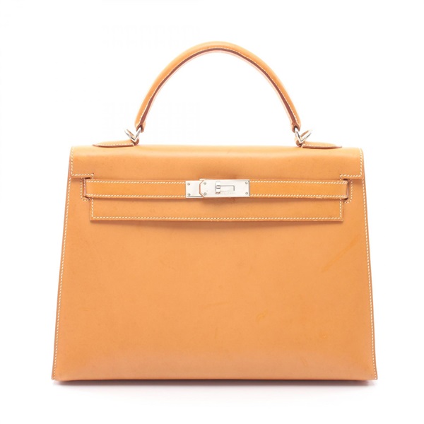 HERMES Kelly 32 Shoulder Handbag Chamonix leather Brown Natural Used Women I SHW