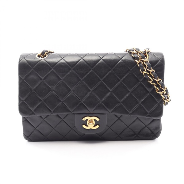 CHANEL Matelasse W flap chain Shoulder Bag A01112 Lambskin Black Used Women GHW