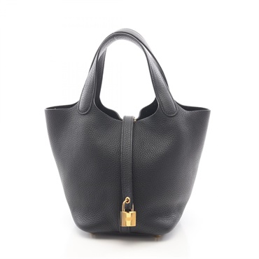 HERMES Picotin Lock PM Tote Handbag Clemence leather Black GHW Used Women C