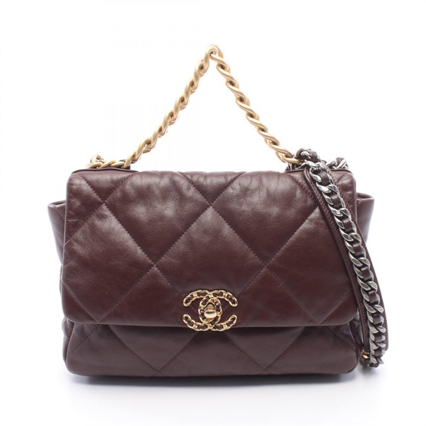 CHANEL 19 Matelasse chain crossbody Shoulder hand Bag AS1161 leather Brown Used