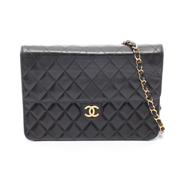 CHANEL Matelasse Chain Shoulder Bag Lambskin Black GHW Used Women