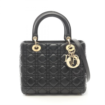 Christian Dior LADY DIOR Medium Shoulder Crossbody Handbag leather Black Used