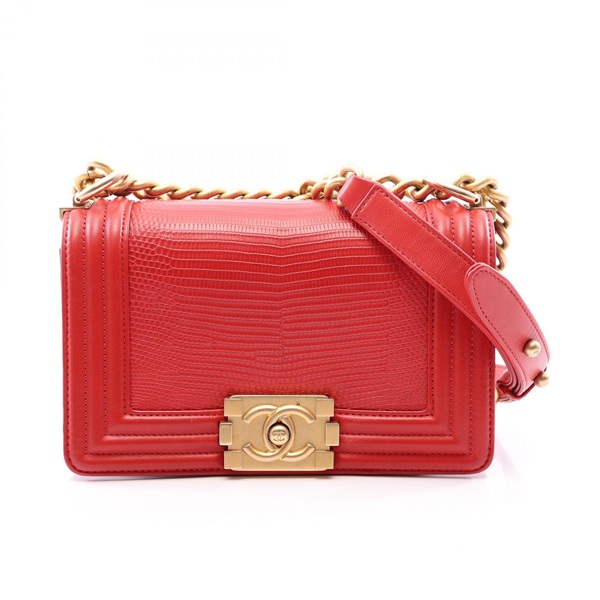CHANEL Boy Chanel Small Chain Shoulder Handbag A67085 leather Red GHW Used CC