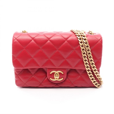 CHANEL Matelasse chain Shoulder Bag Lambskin leather Red Used Women GHW