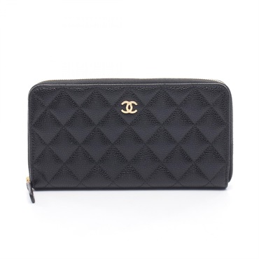CHANEL Classic Long Zip Wallet Matelasse AP0242 Calfskin leather Black Used GHW