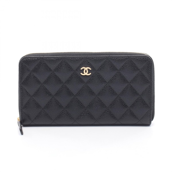 CHANEL Classic Long Zip Wallet Matelasse AP0242 Calfskin leather Black Used GHW