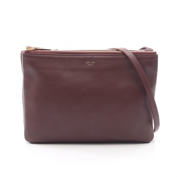 CELINE TRIO LARGE Crossbody Shoulder Bag 171453 leather Bordeaux Used Women