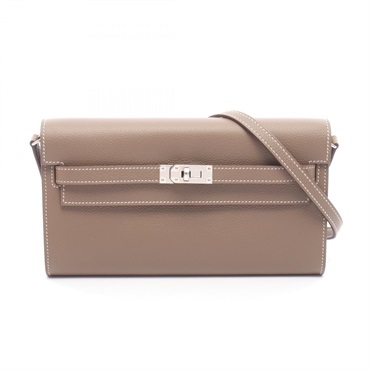 HERMES Kelly To Go Shoulder Crossbody Bag Evercolor leather Gray SHW Used K