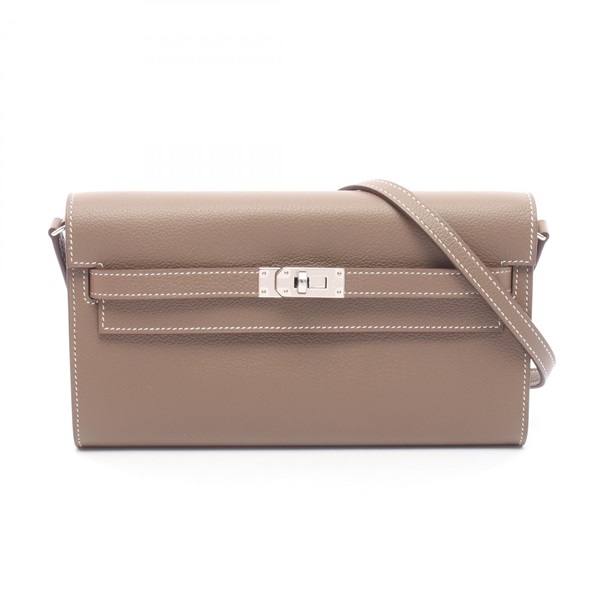 HERMES Kelly To Go Shoulder Crossbody Bag Evercolor leather Gray SHW Used K